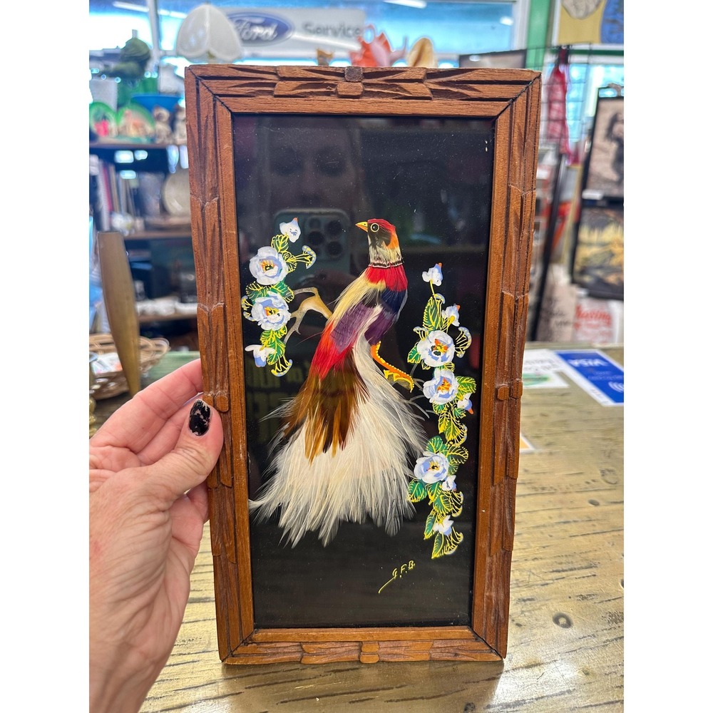 Vintage Mexican Feather Art Bird Picture